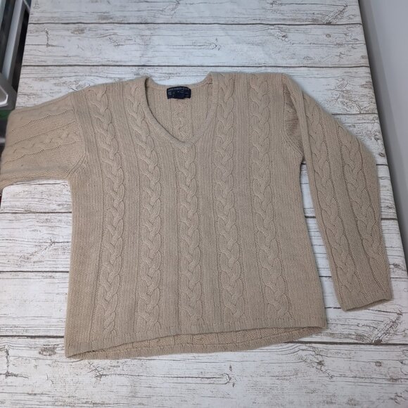 Vintage Abercrombie and Fitch Tan V Neck Sweater Lambswool Blend Size Large - Picture 1 of 6